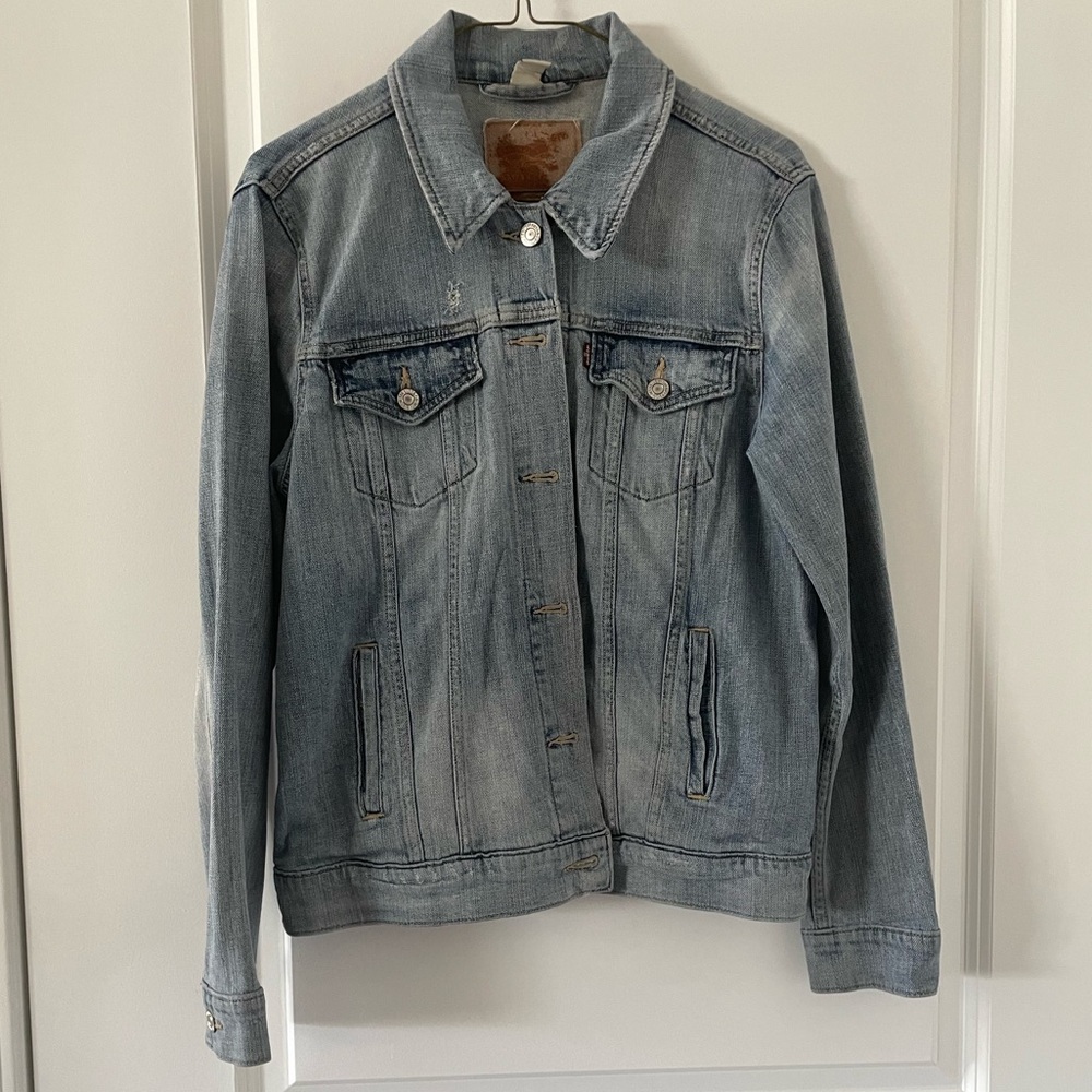 EUC Levi Strauss Denim Button~Down Short Waist Jacket Sz Lg Silver Buttons denim